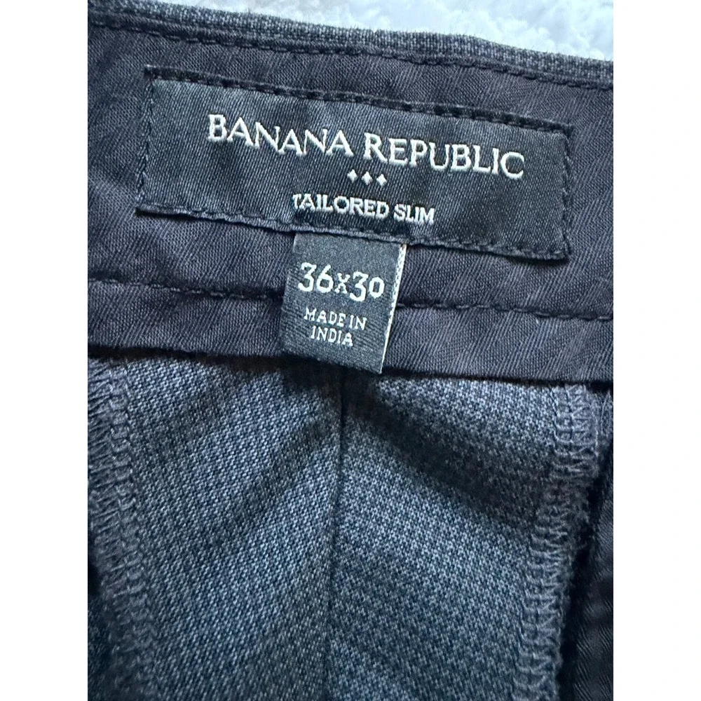 Banana Republic Tailored Slim Dress Trousers Men 36x30 Grey Micro Check -EUC